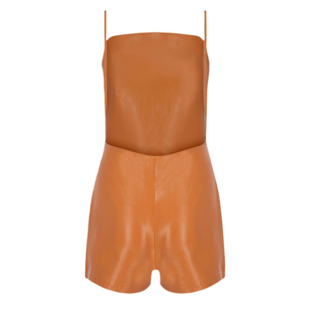 NEW ZEYNEP ARCAY women's leather mini jumpsuit in rust - Picture 2 of 2